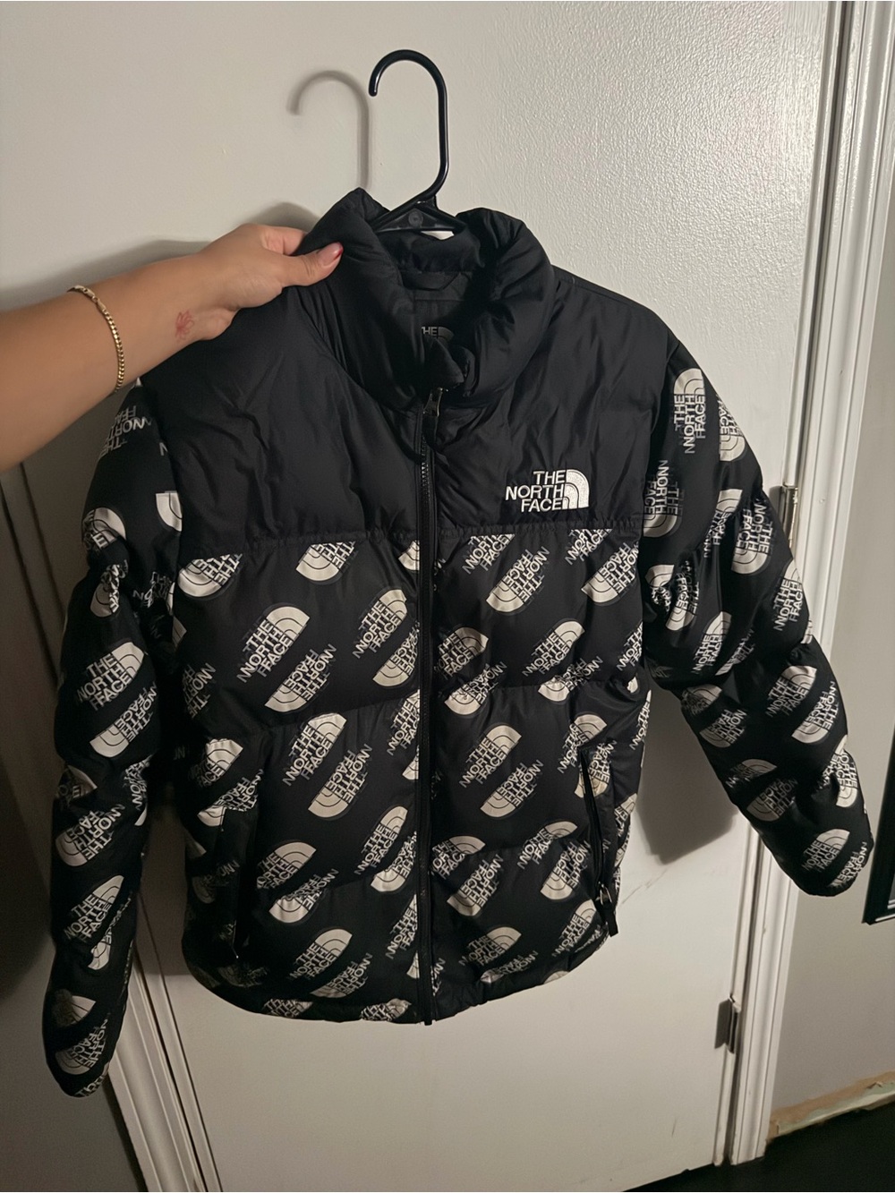 The North Face Kids Black Puffer Jacket with White Logo Print
